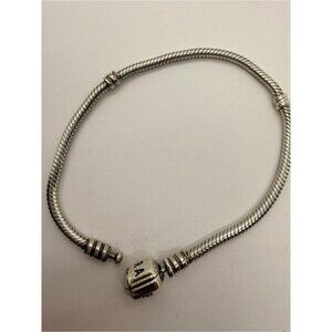 Retired Pandora Moments Barrel Clasp Snake Chain Charm Bracelet 7.5”
